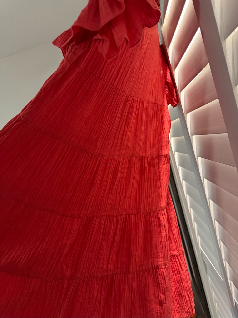 Lemon Red Ruffle-Sleeve Button-Front Dress - Picture 3 of 5